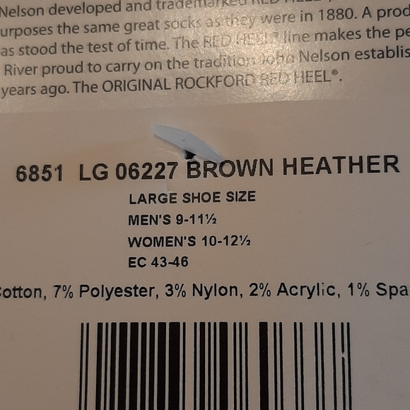 Red Heel Brown Heather Socks Size Large (Unisex) NWT - Picture 4 of 7